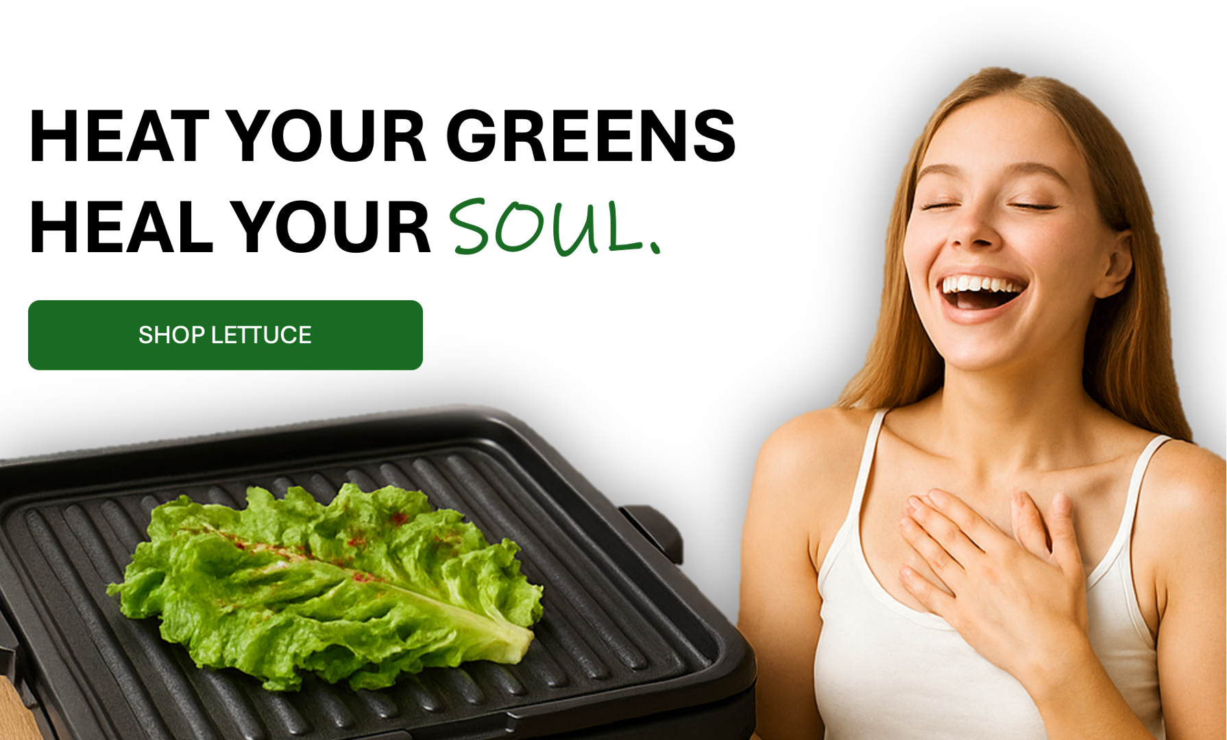 Happy person grilling lettuce with joy